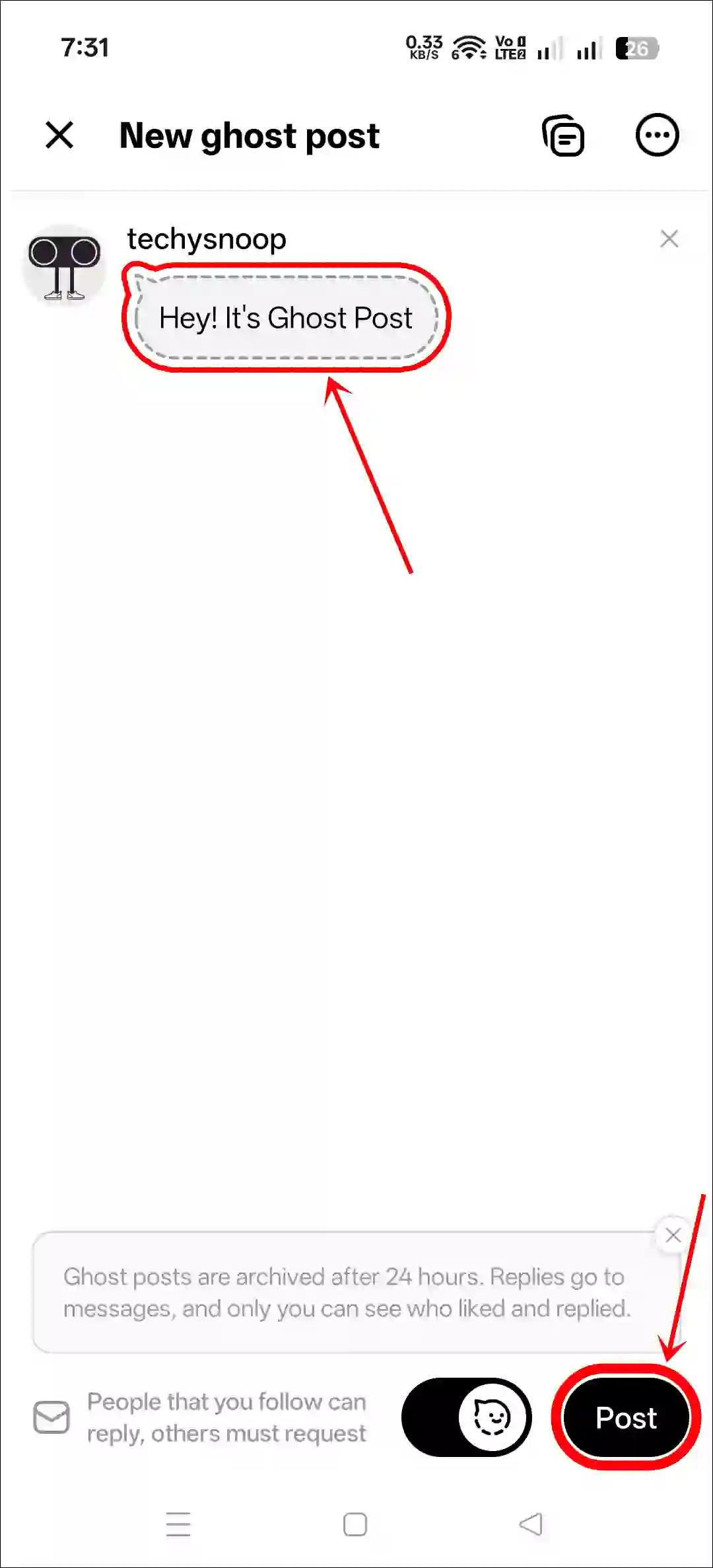 Publish a disappearing (ghost) post on your Threads app