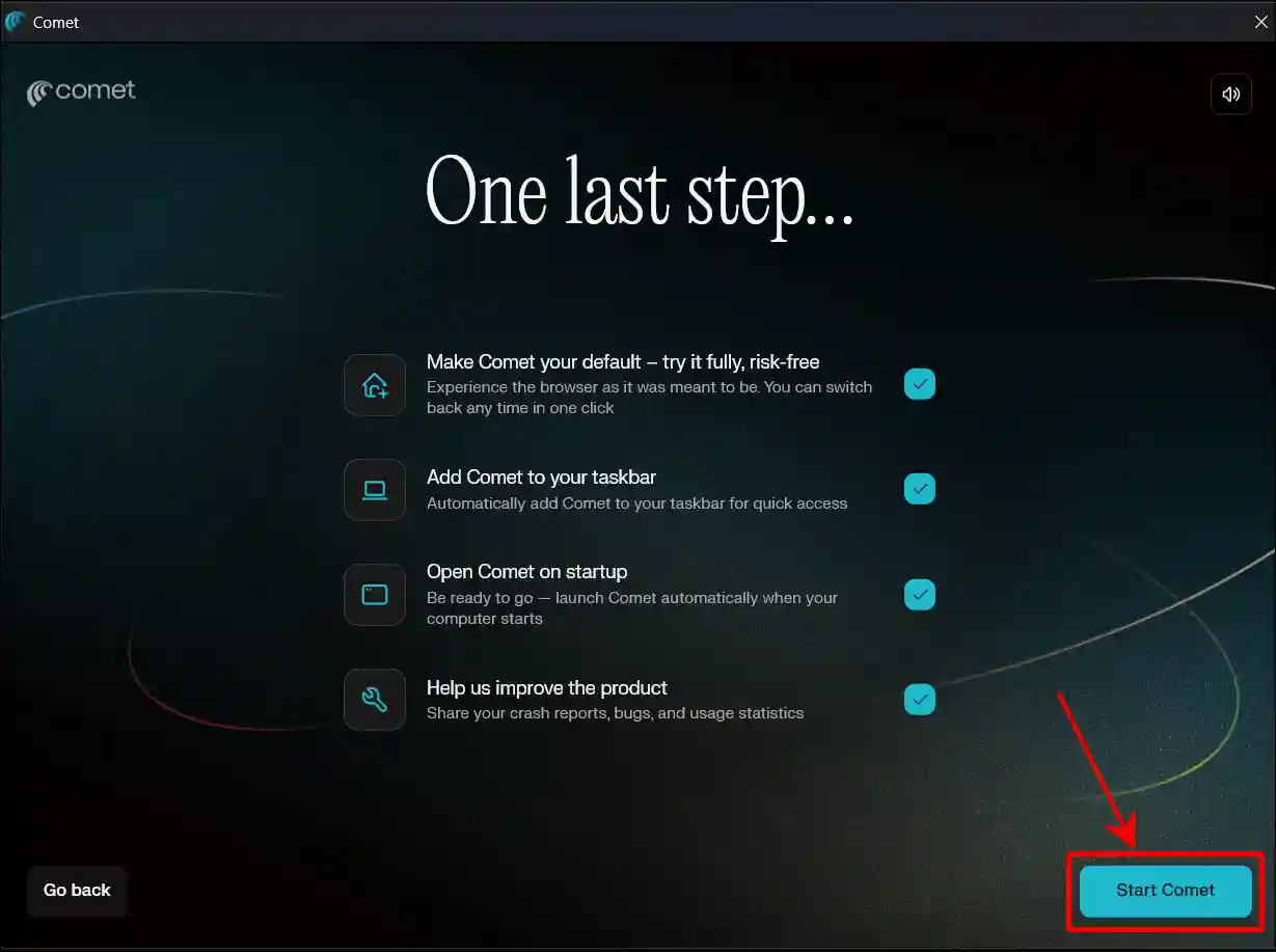 start comet after installation