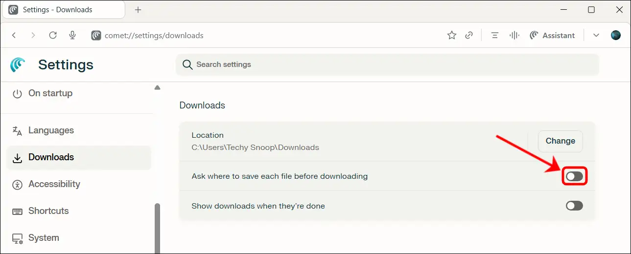How to Stop Comet Browser from Asking Where to Save Downloads