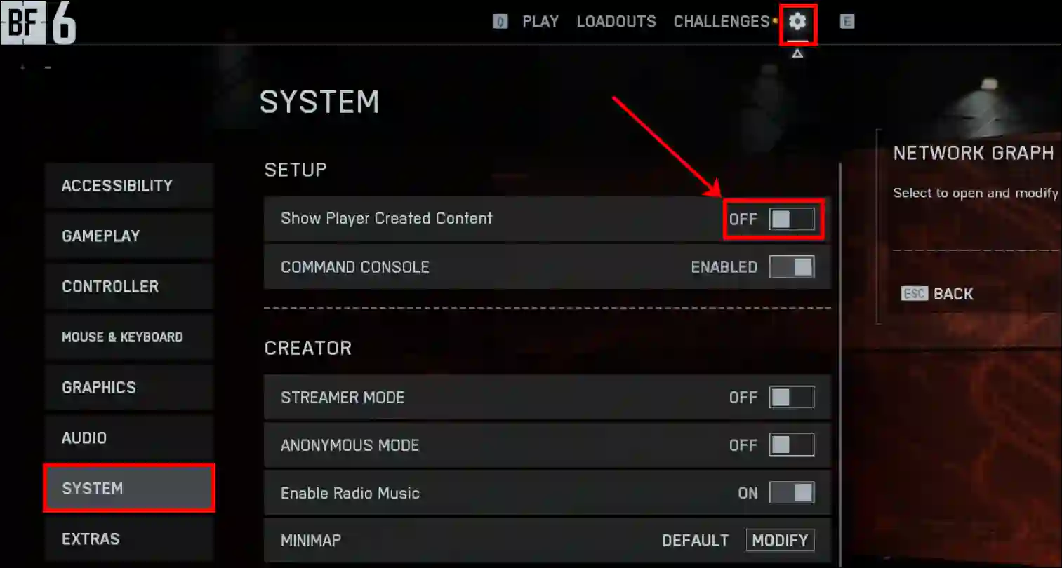 Turn off player created content in BF6