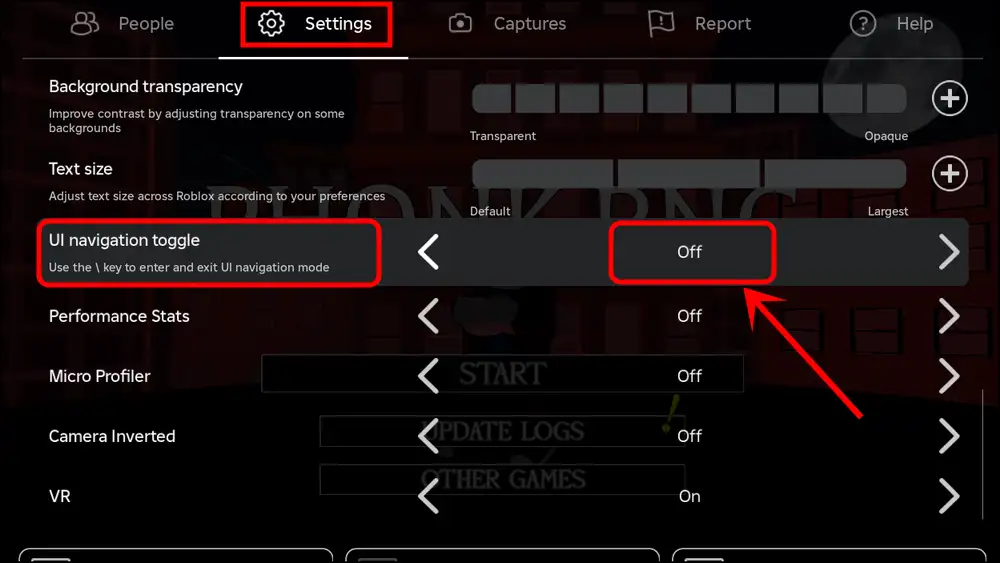 Turn off UI navigation in Roblox