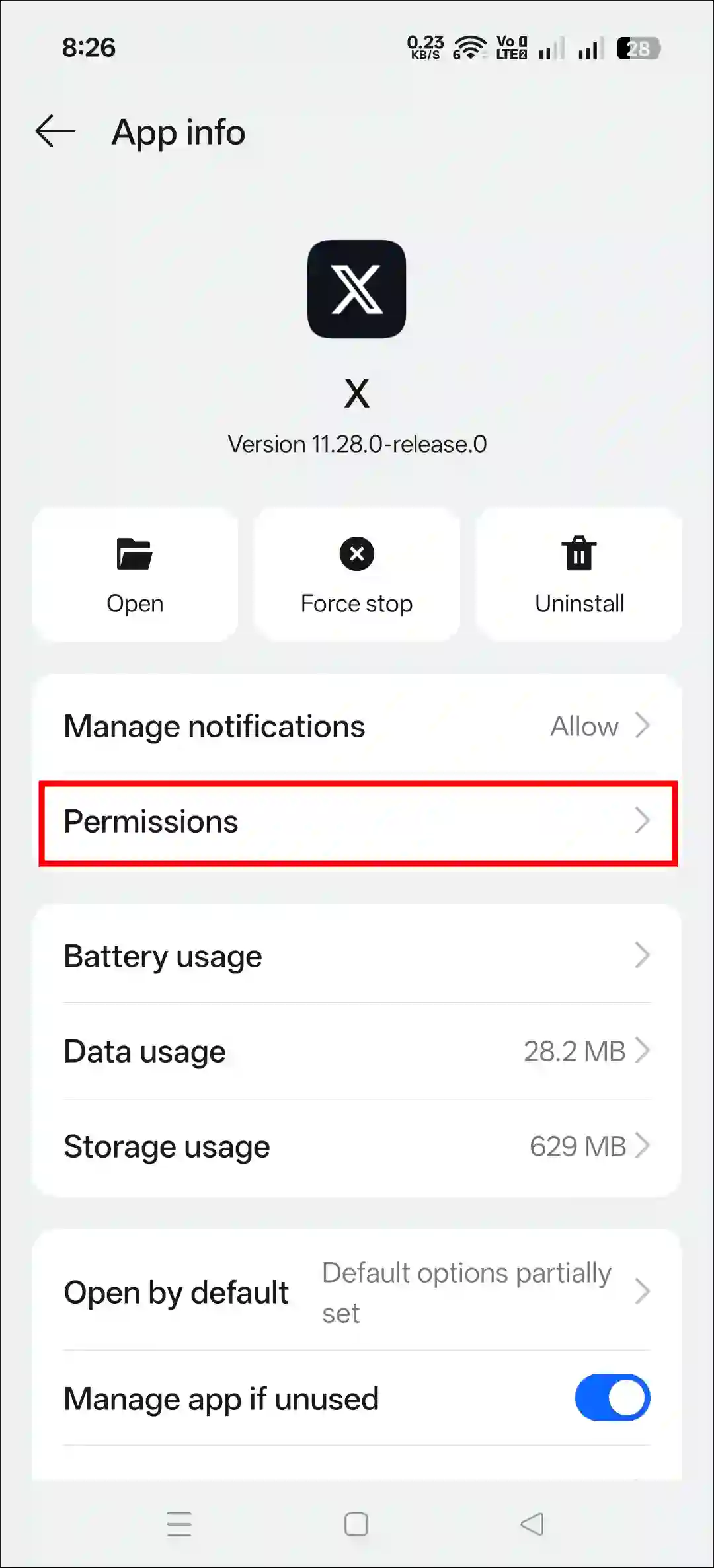 x app permission settings android