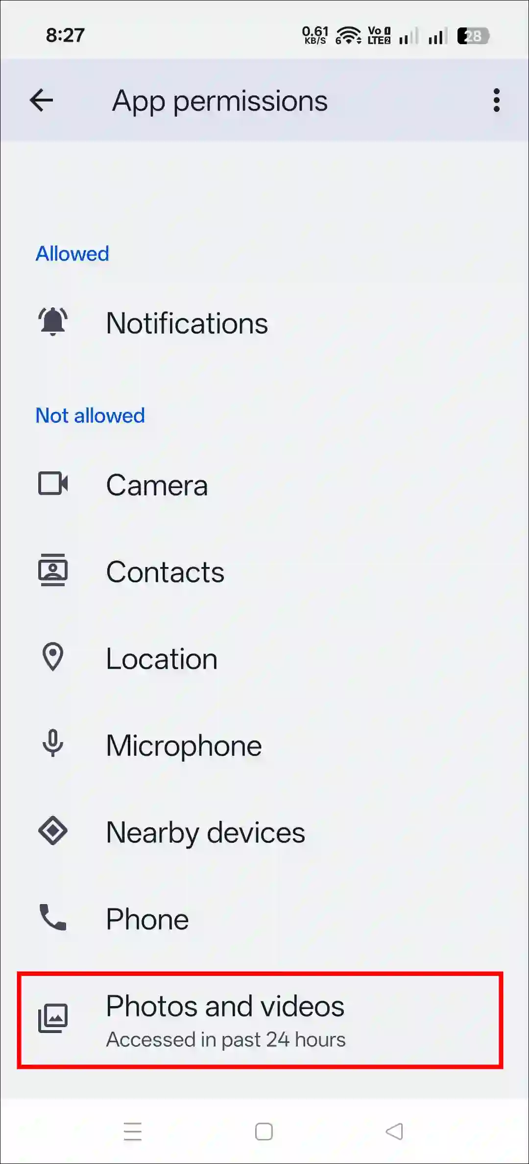 x app photos and videos permission android