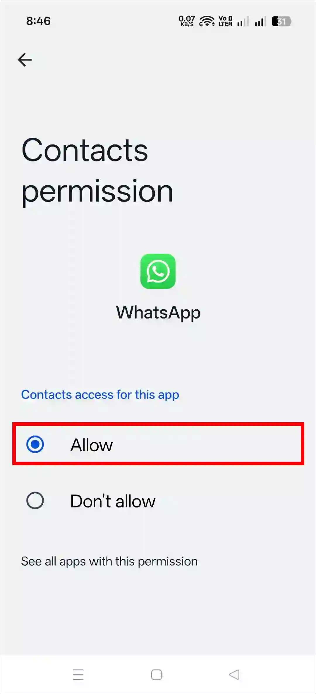 allow whatsapp contacts permission