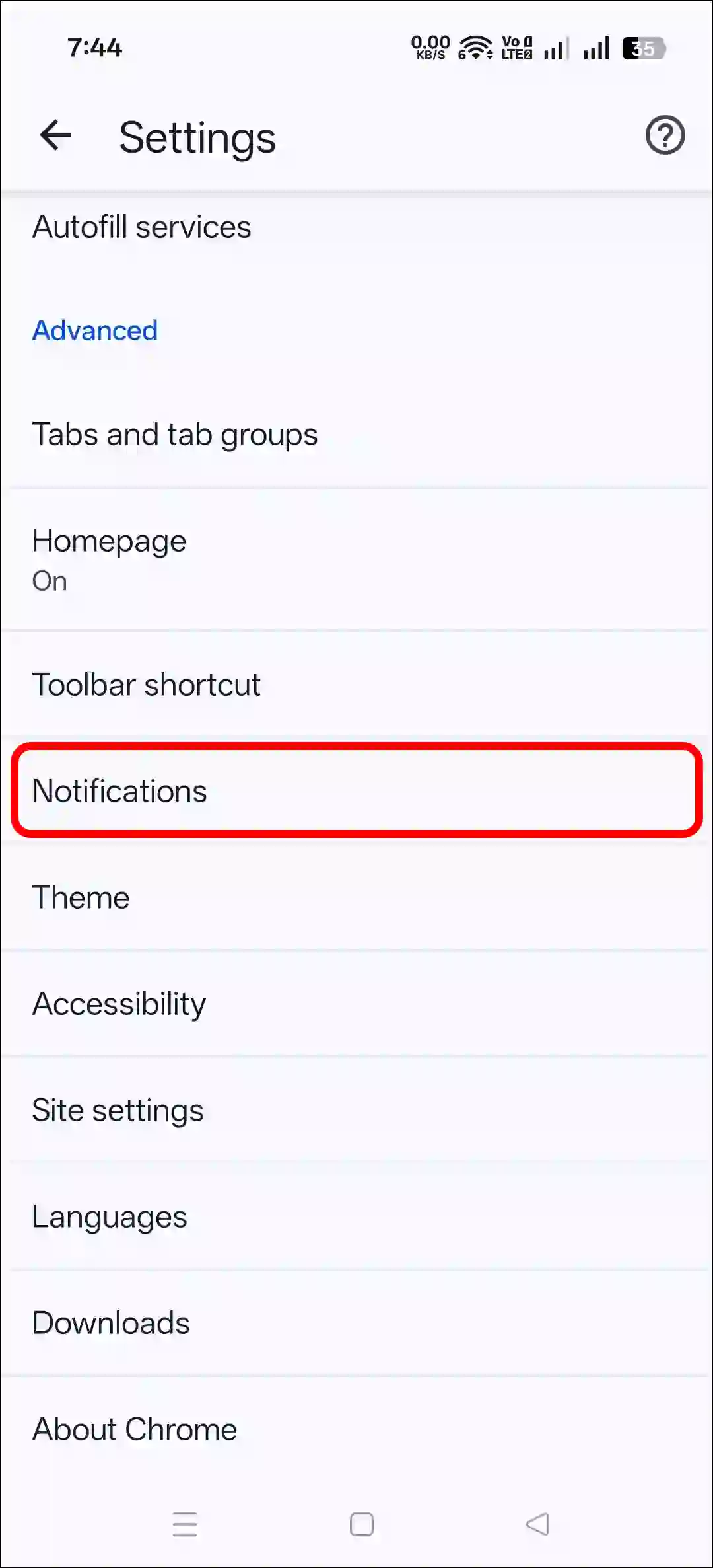 chrome mobile notifications settings