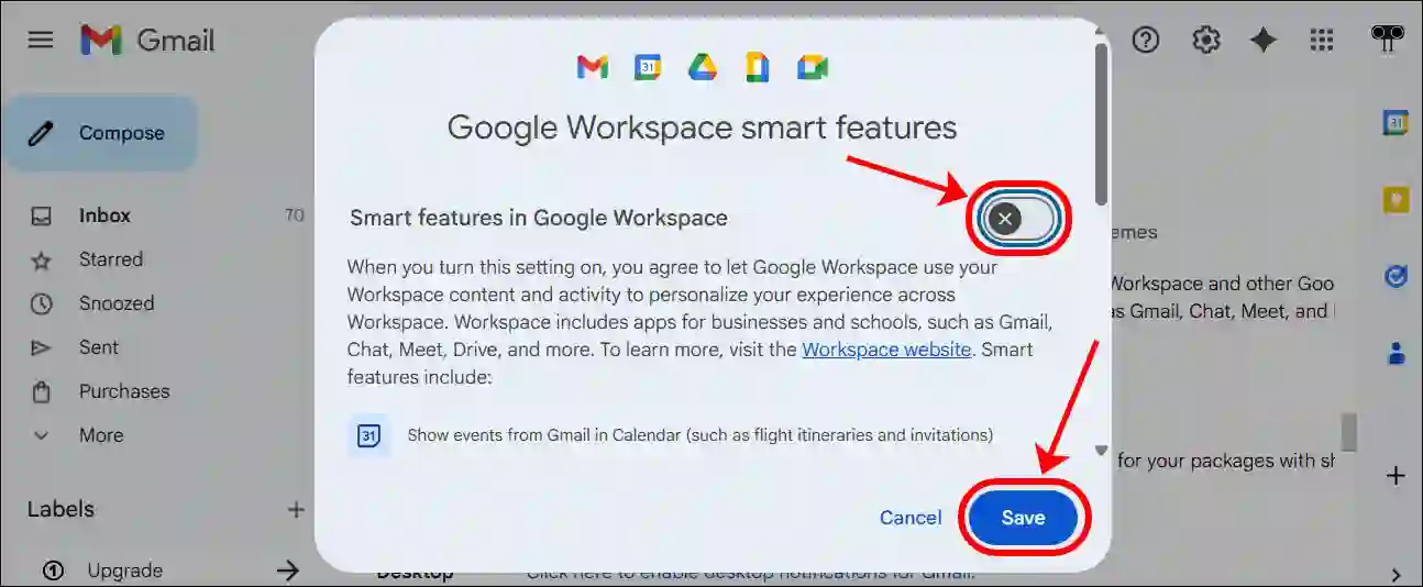 Disable all Gemini AI features in Gmail Web on desktop