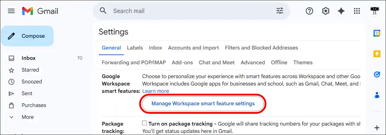 gmail web manage workspace smart feature settings