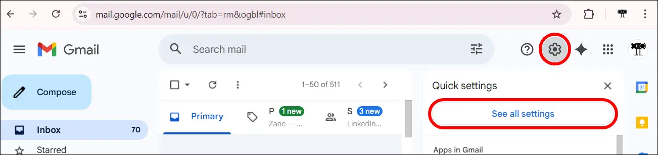gmail web see all settings