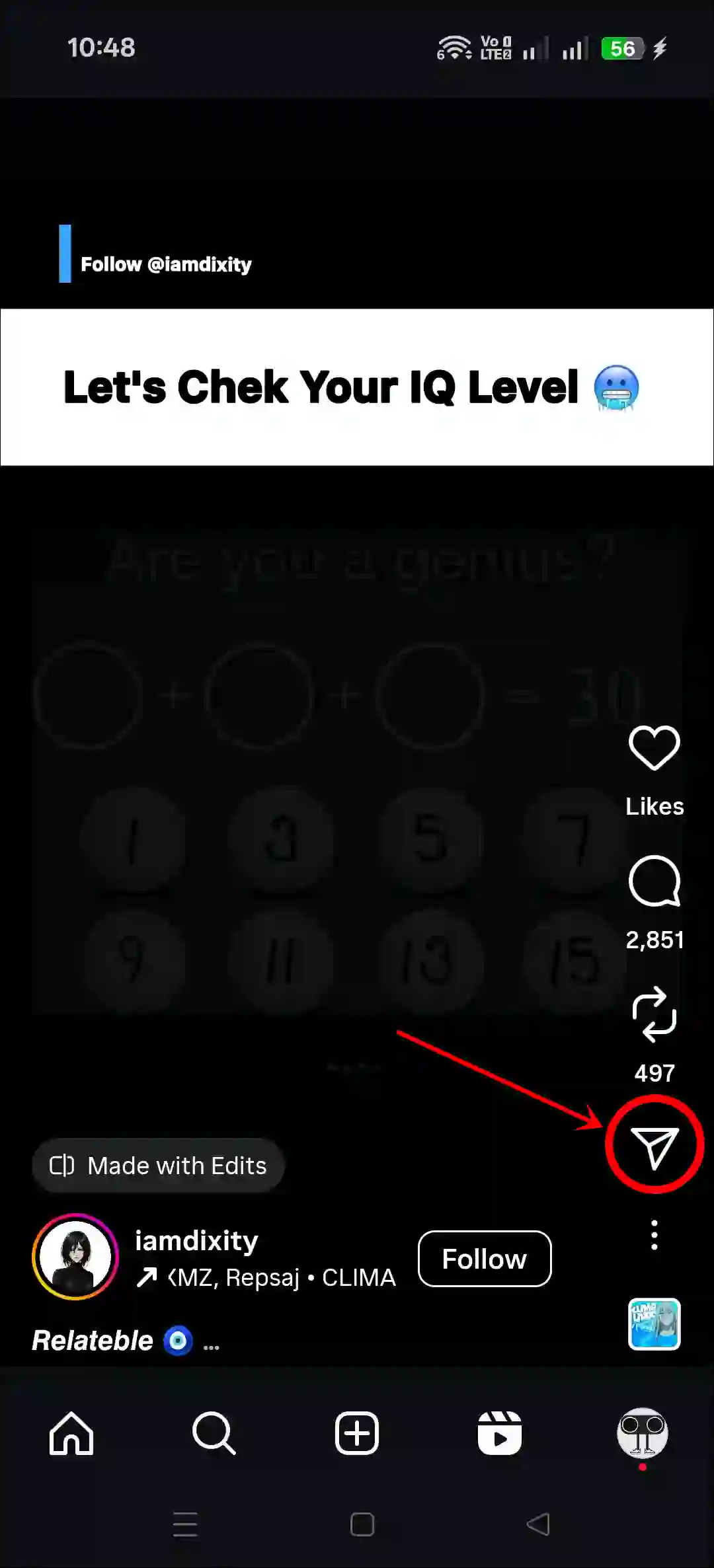 Send a reel to yourself on Instagram