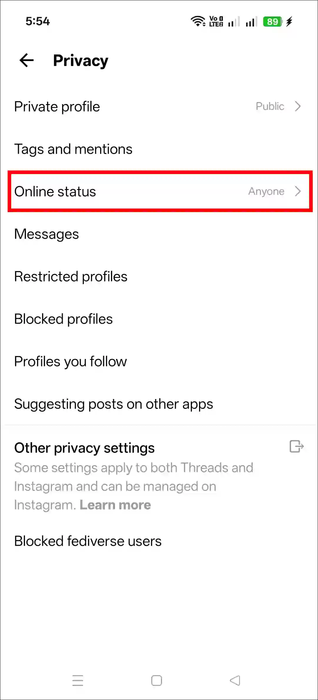 Stop the Threads app from showing online status