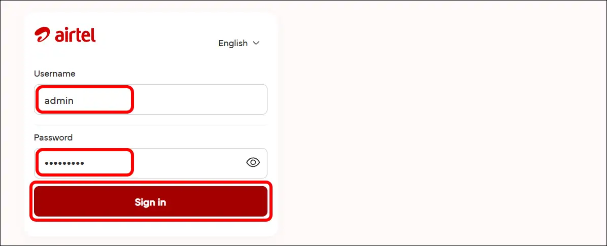 airtel airfiber router login username and password