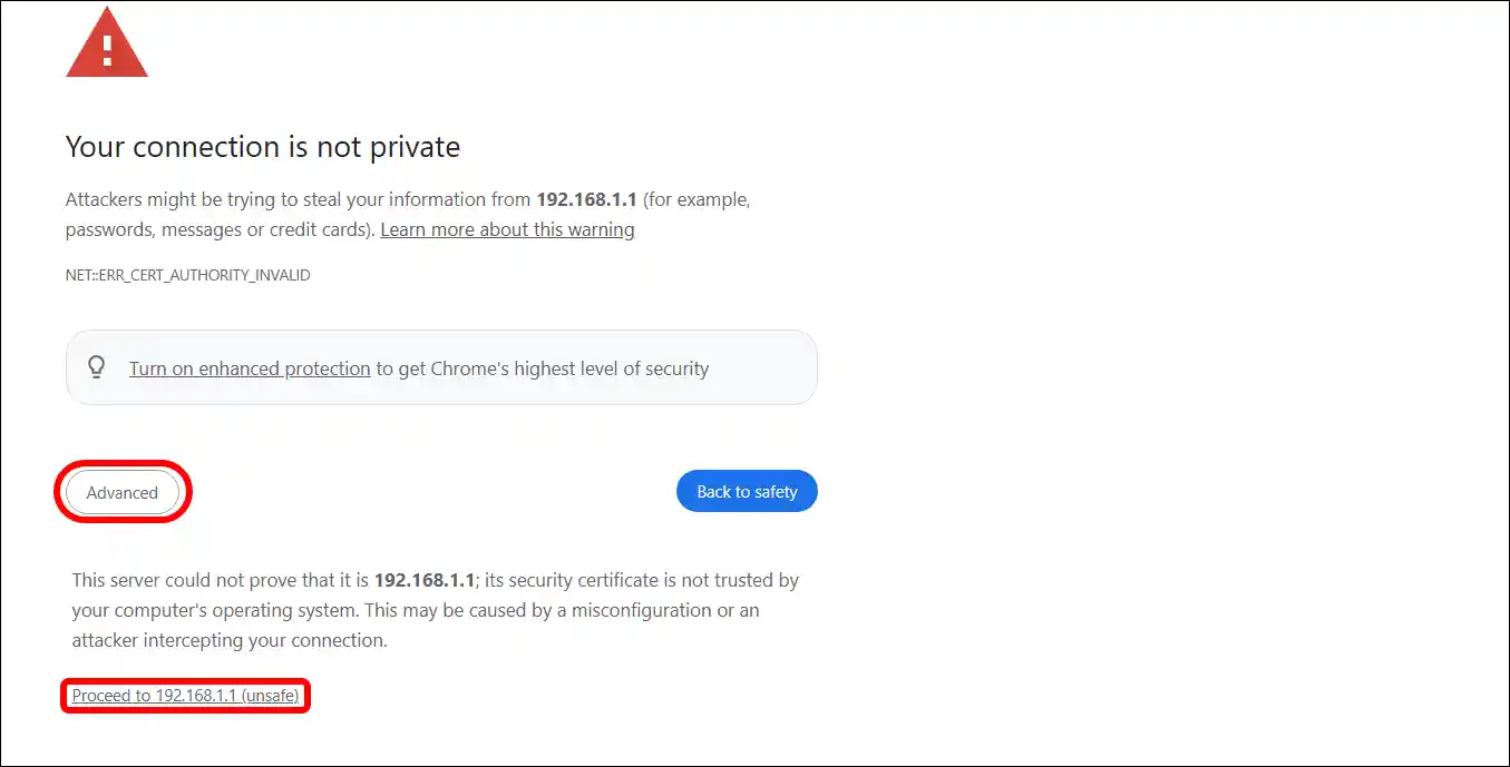 airtel router login proceed to 192.168.1.1 (unsafe)