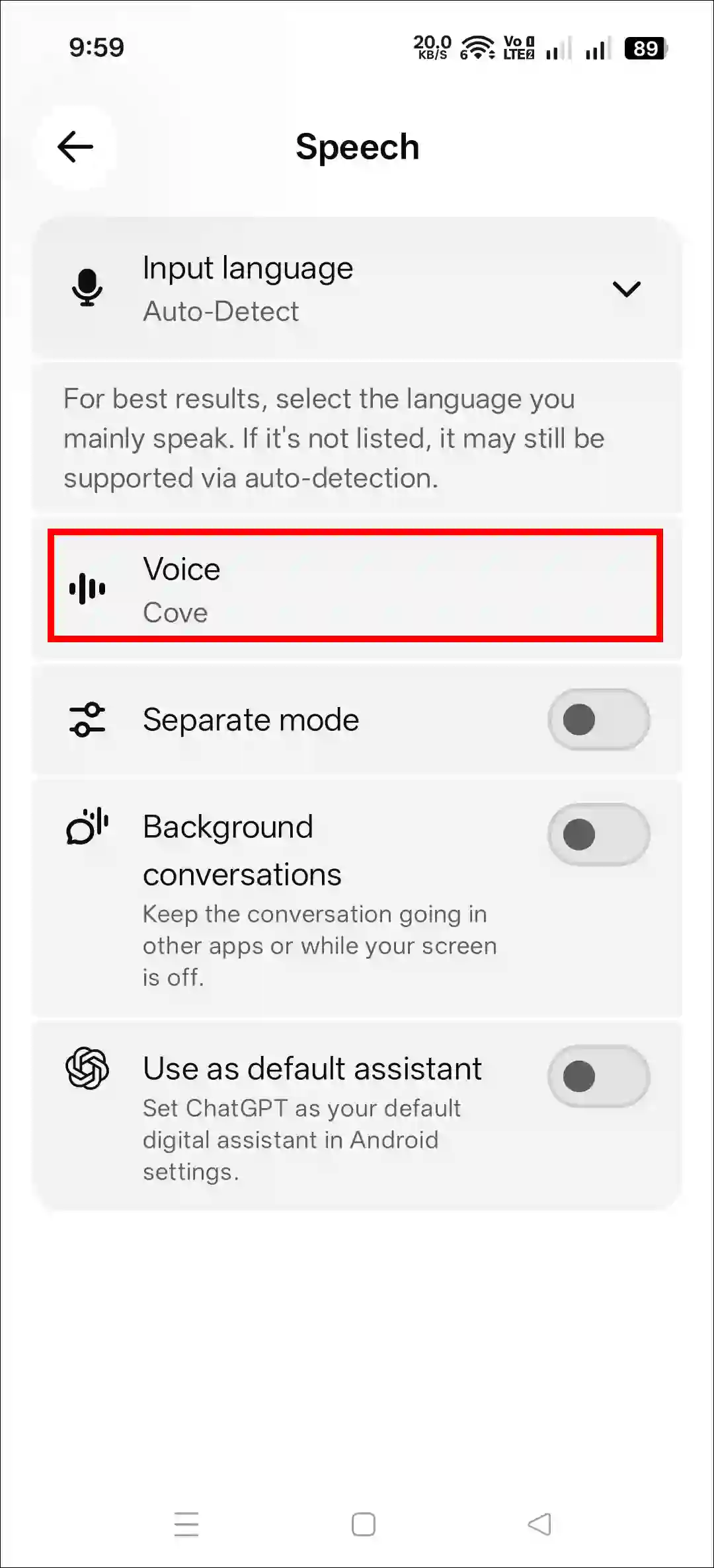 chatgpt app speech voice settings