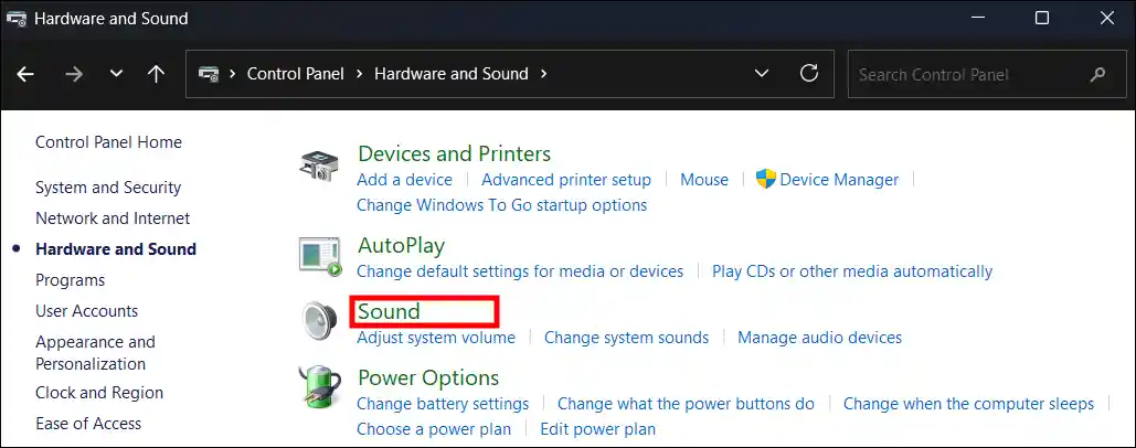 control panel hardware and sound