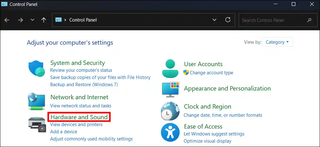 control panel hardware and sound