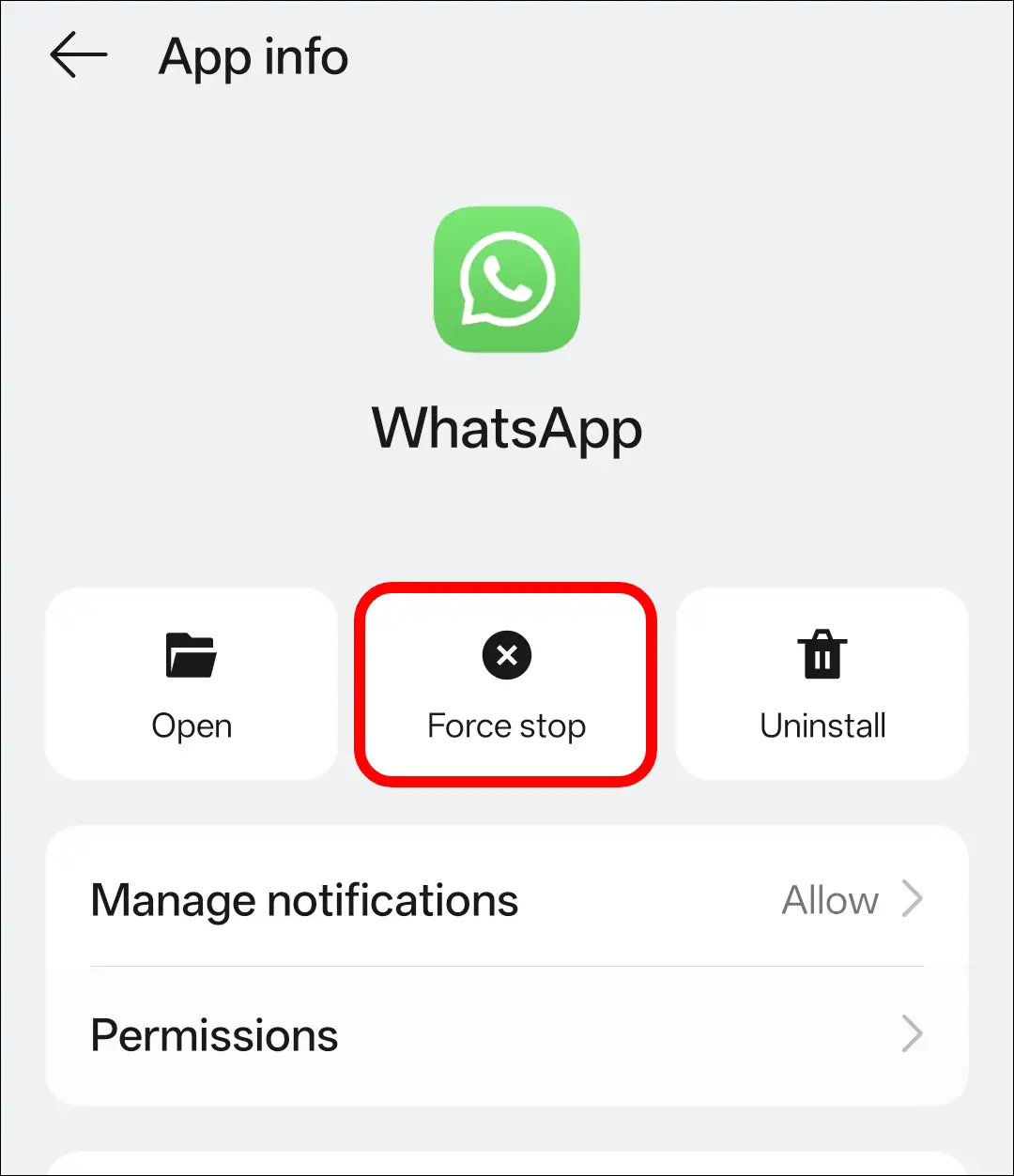 force stop whatsapp android