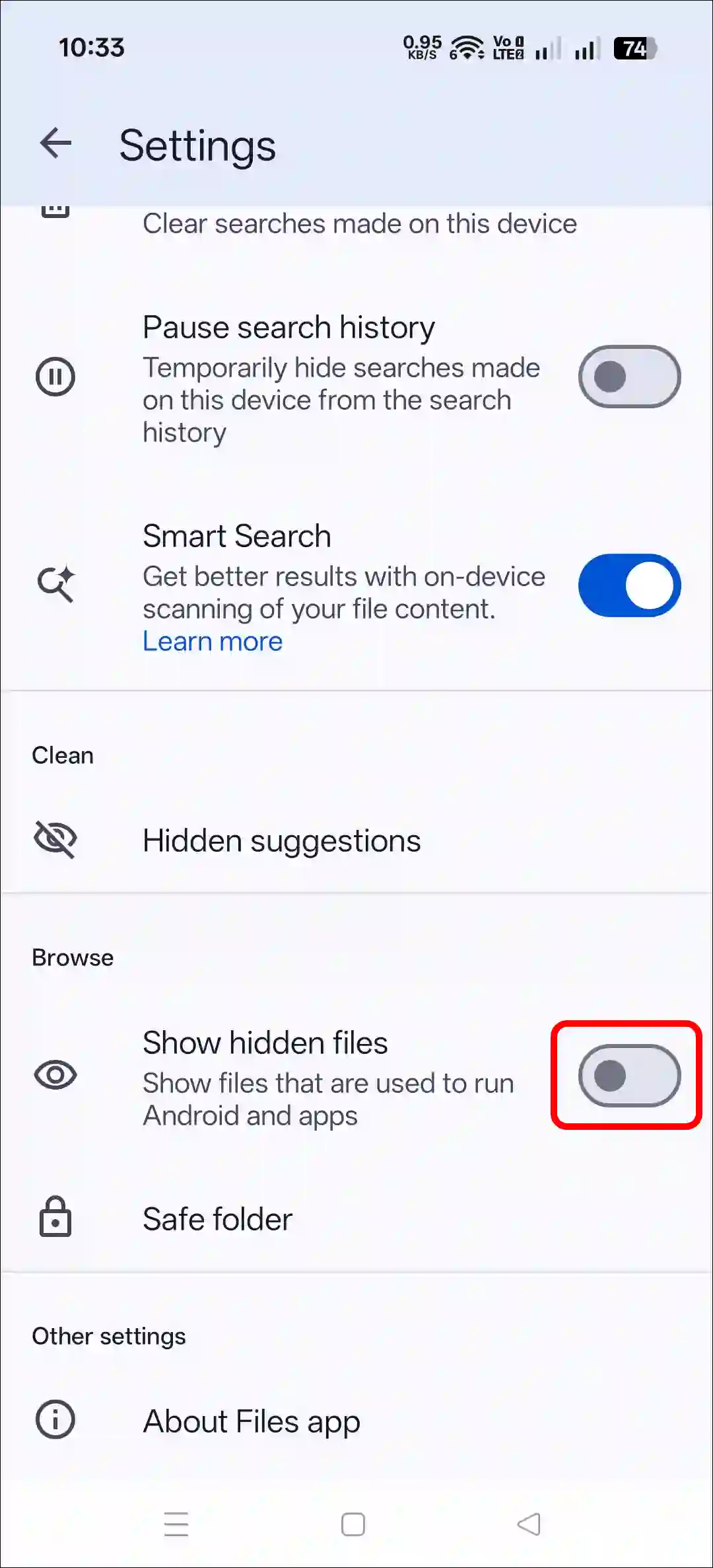 Hide files and folders in the file manager on Android