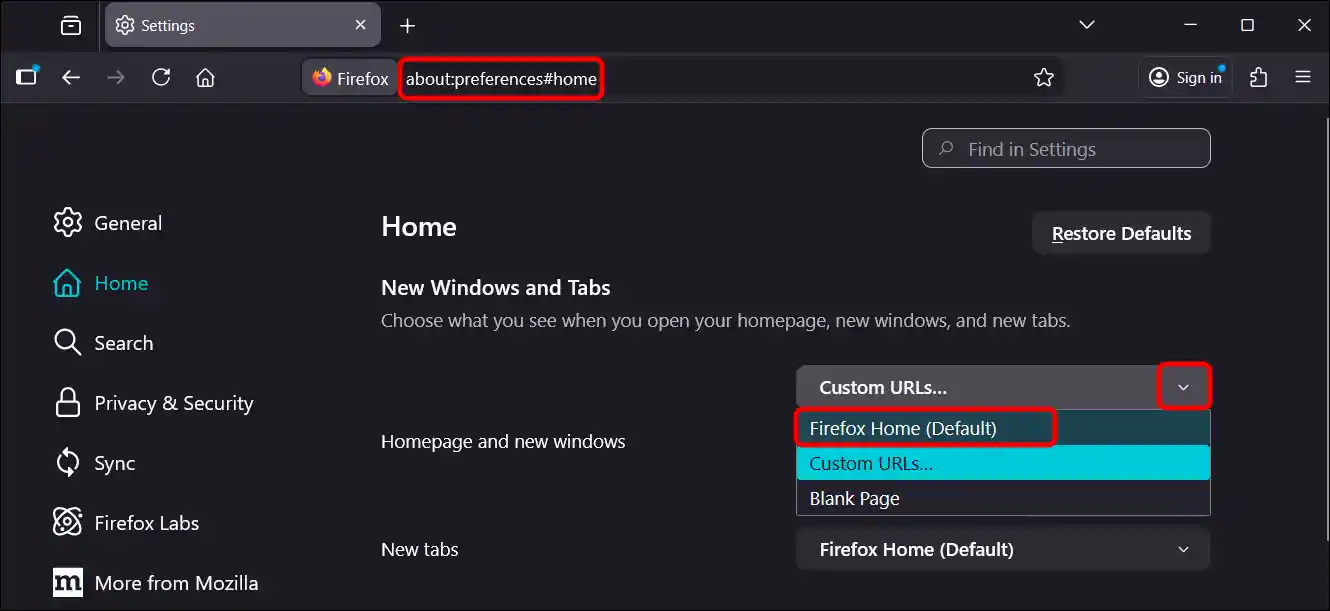Remove Bing from the Mozilla Firefox homepage