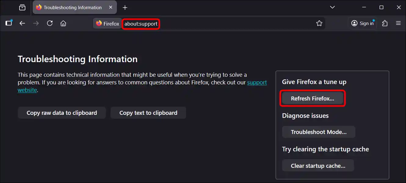 Reset firefox browser