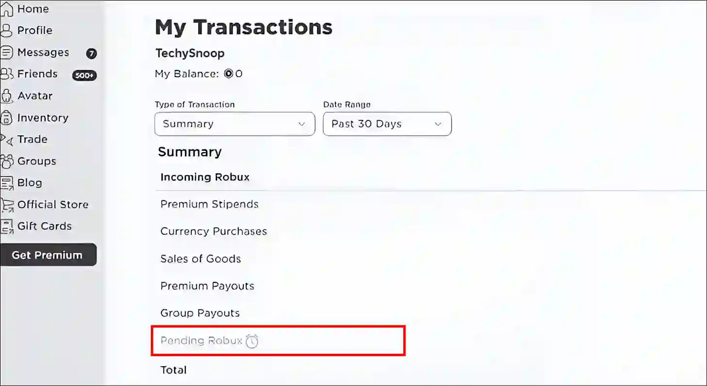 See your Roblox's pending robux on PC or Laptop
