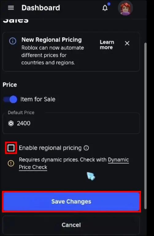 Turn off regional pricing in roblox mobile