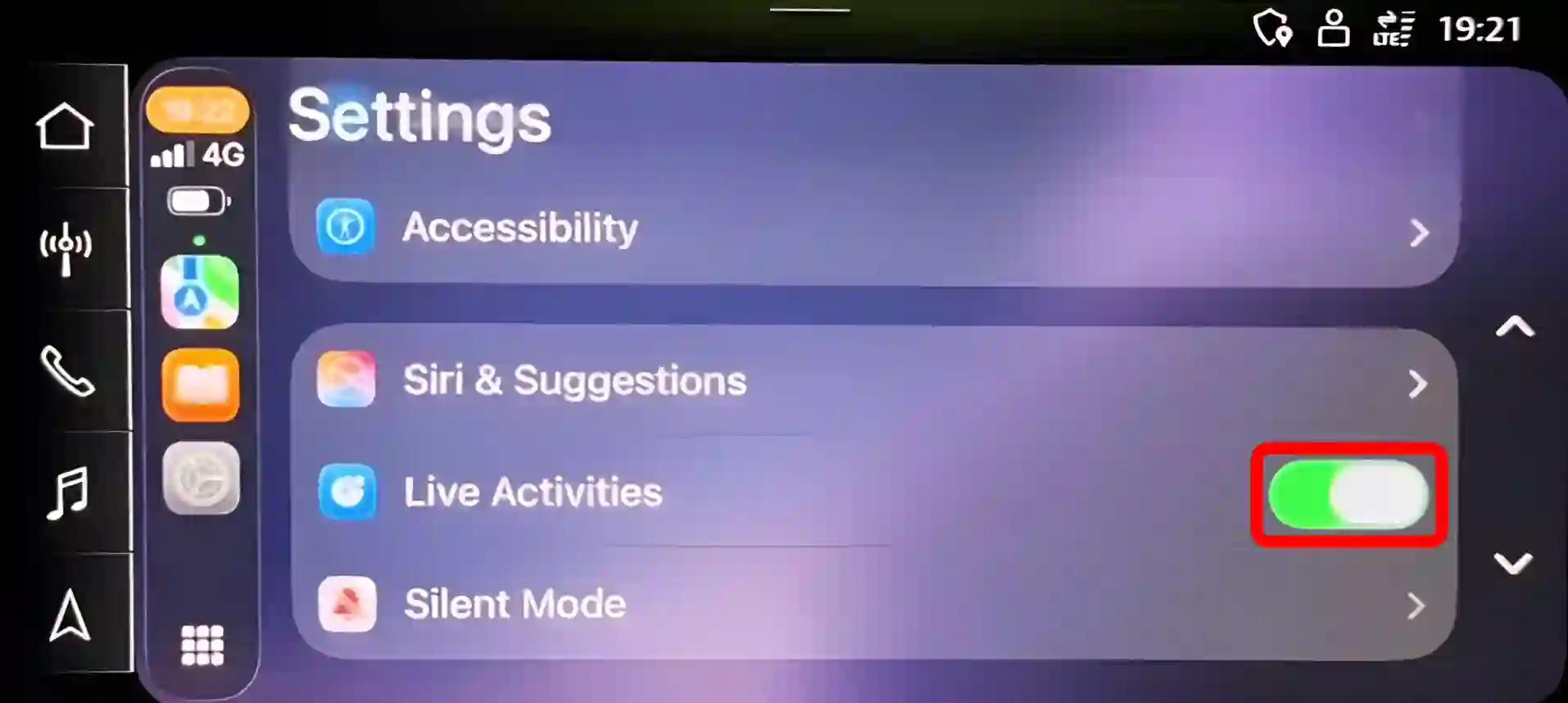 Turn on live activities on your carplay
