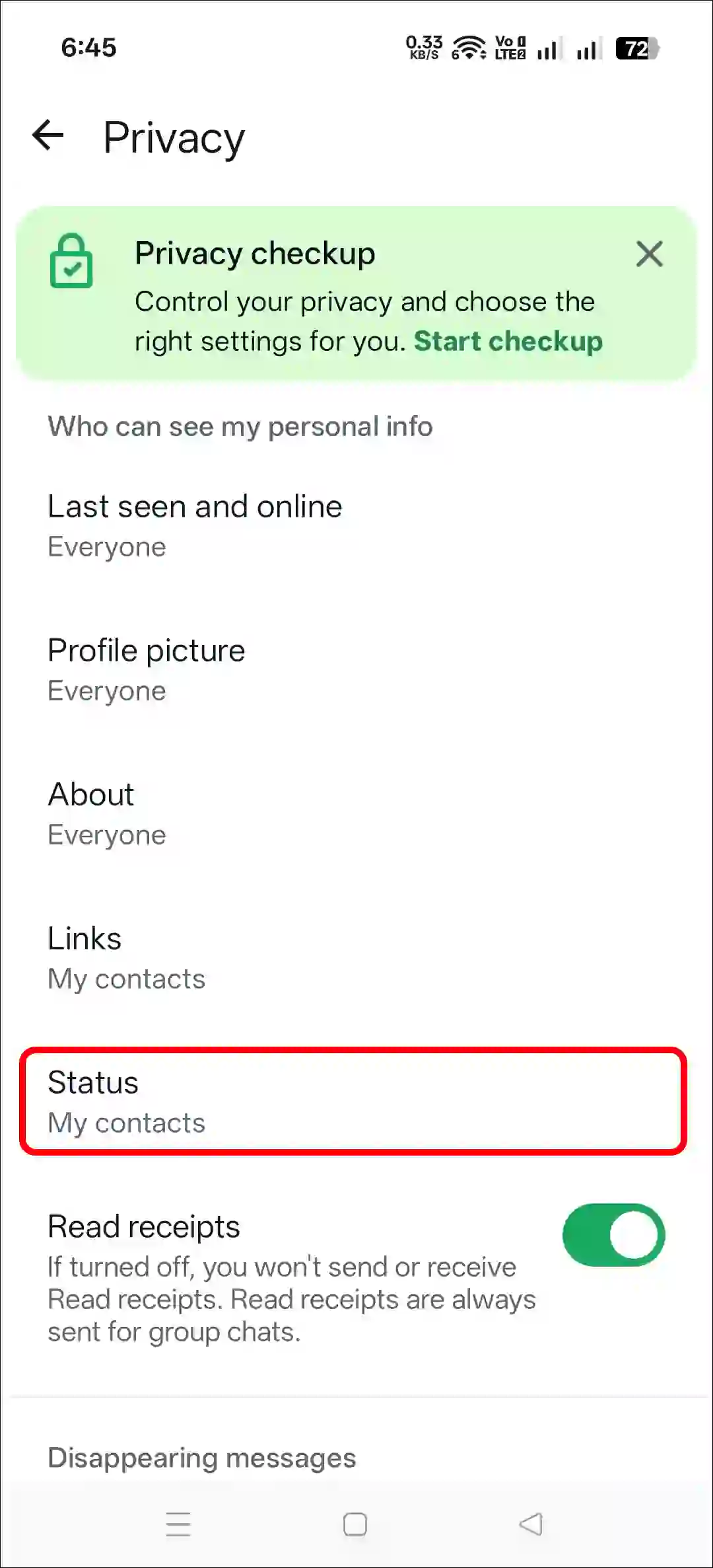 turn on reshare button on whatsapp status