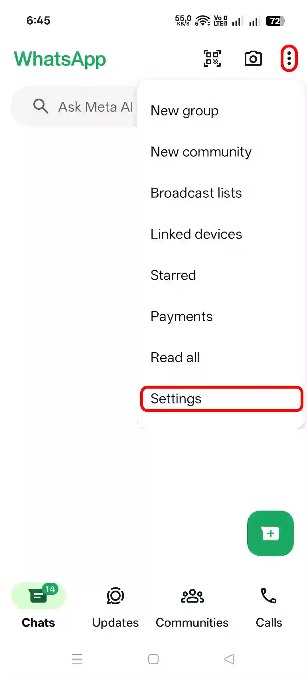 turn on reshare button on whatsapp status