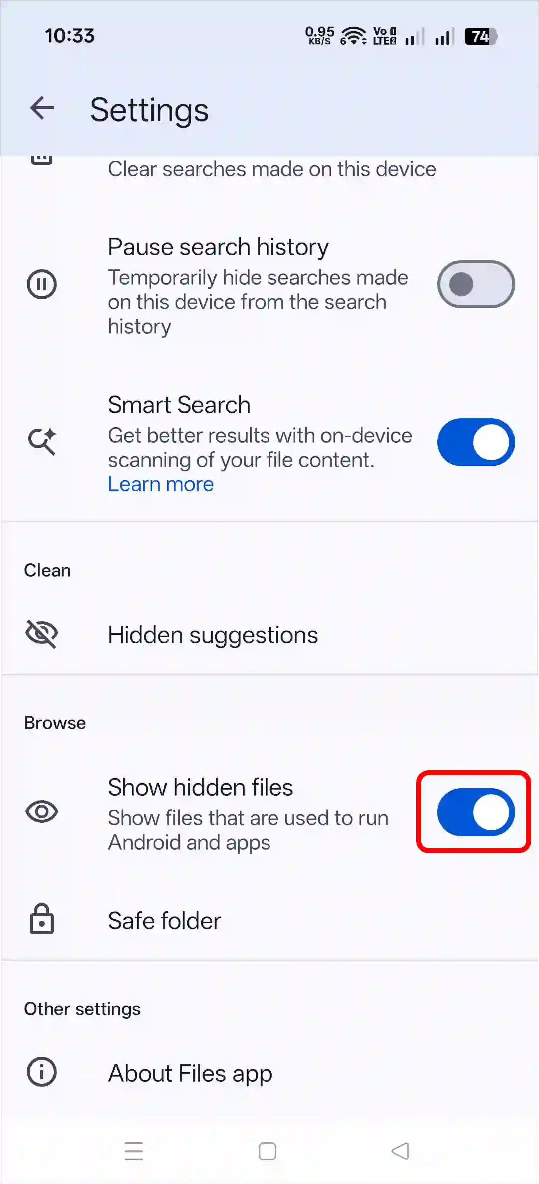 View and find hidden files in the file manager on Android