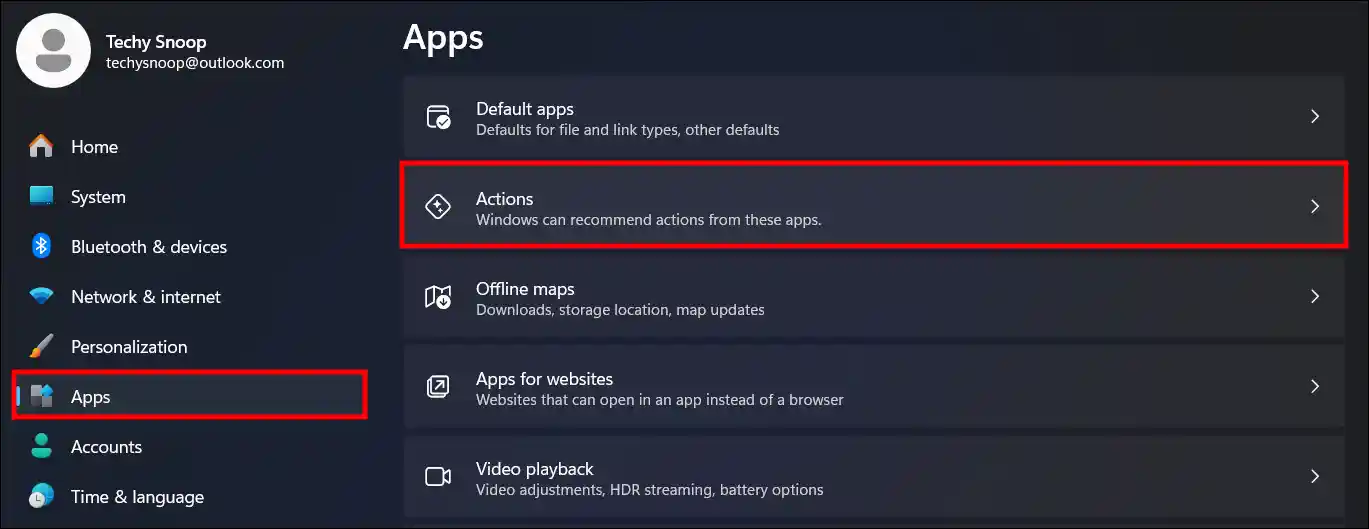 windows 11 apps actions settings