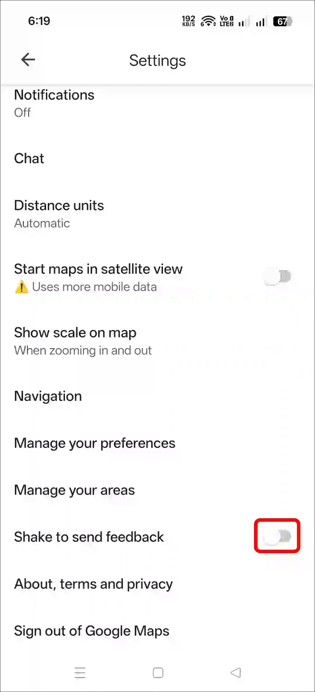 Disable 'Shake To Send Feedback' Mode in Google Maps