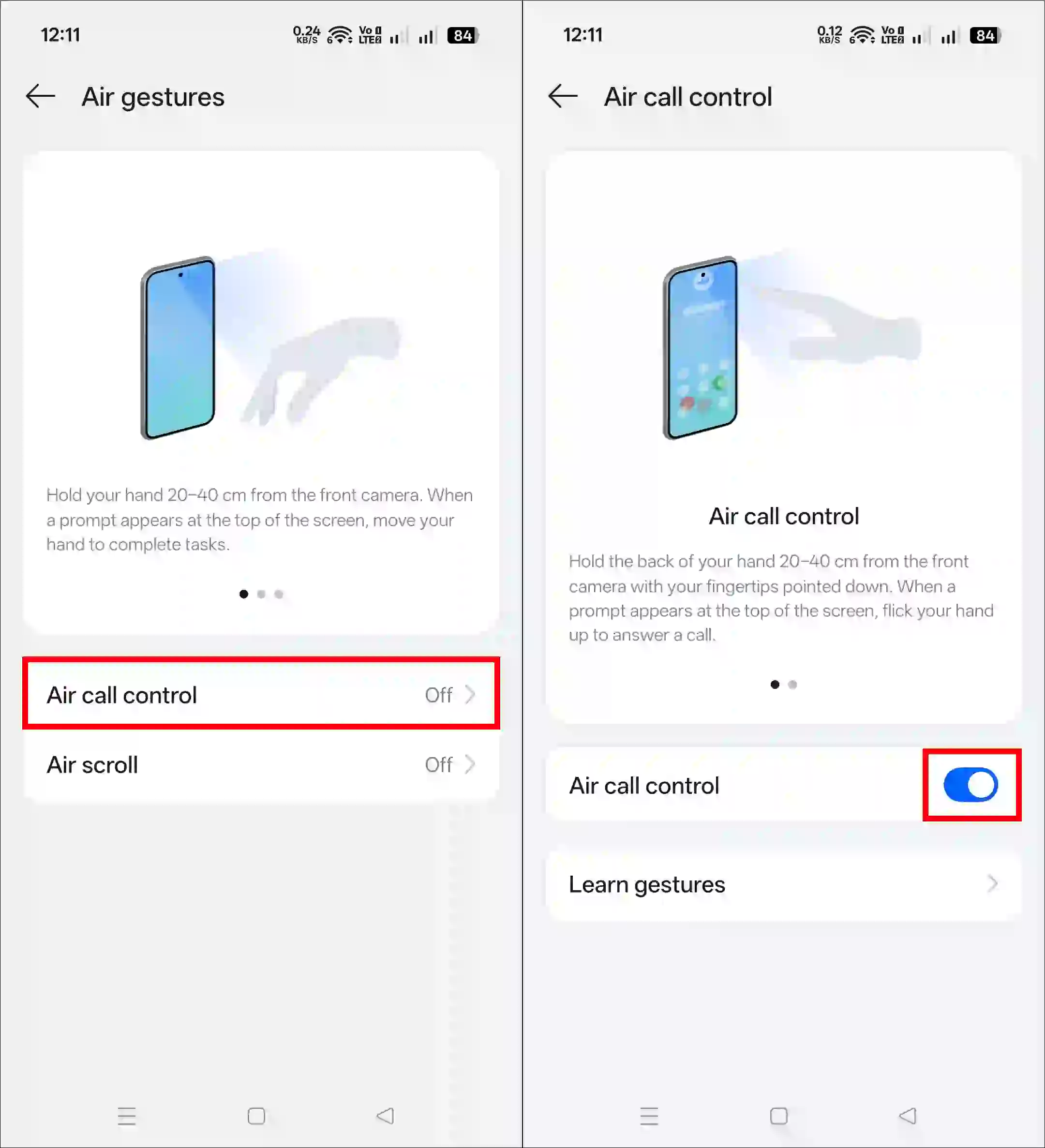 enable air call control in oppo