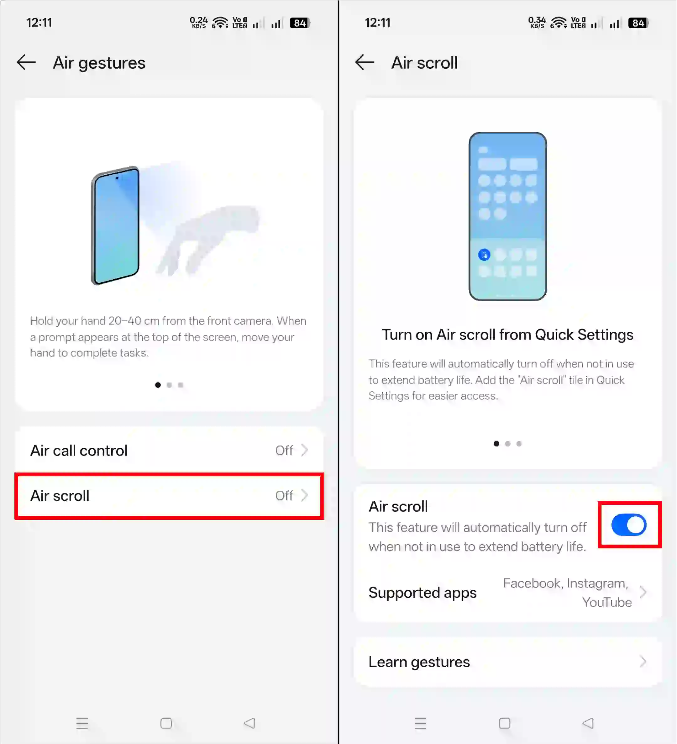 enable air scroll in oppo