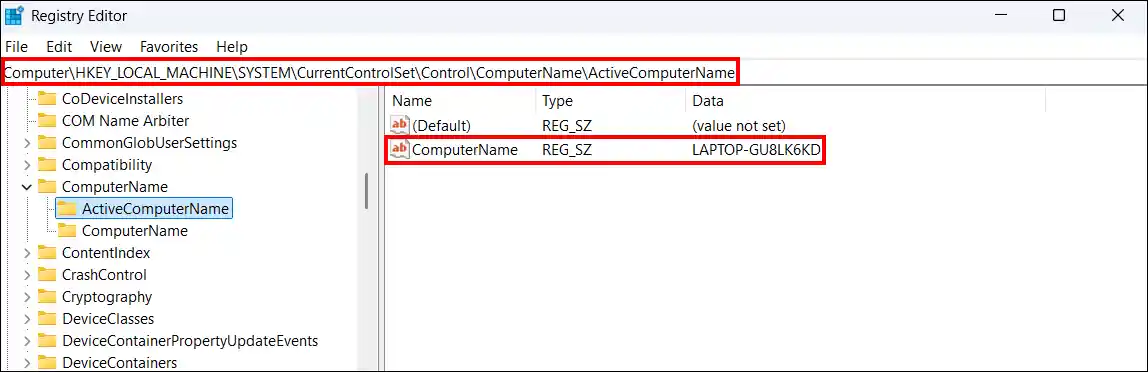 find computer name in registry editor