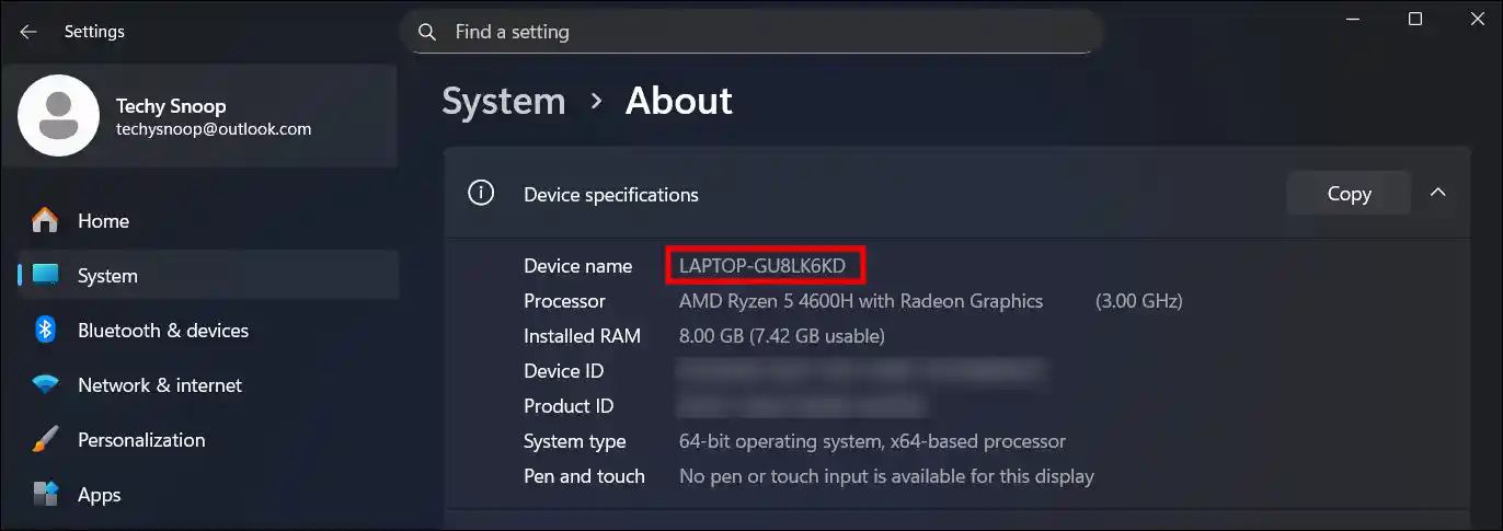 find computer name in settings