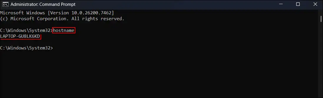 find computer name using hostname command