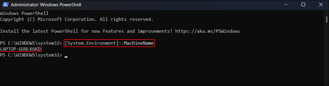 find computer name using machinename command