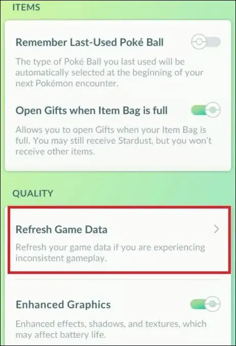 pokémon go refresh game data