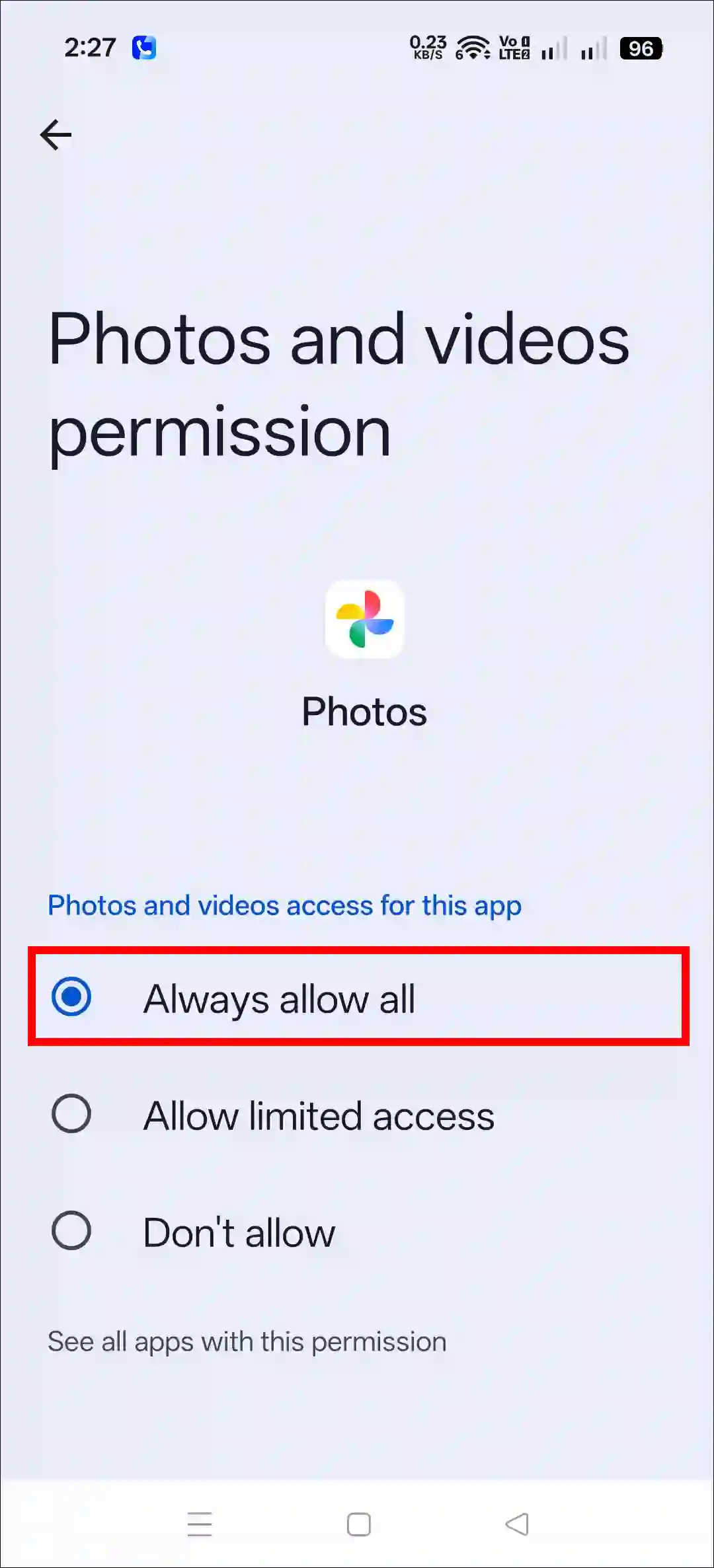 Allow Google Photos access to photos on Android