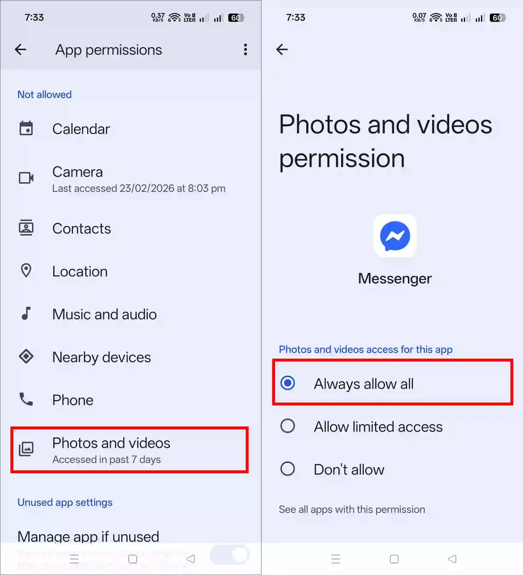 allow messenger photos access