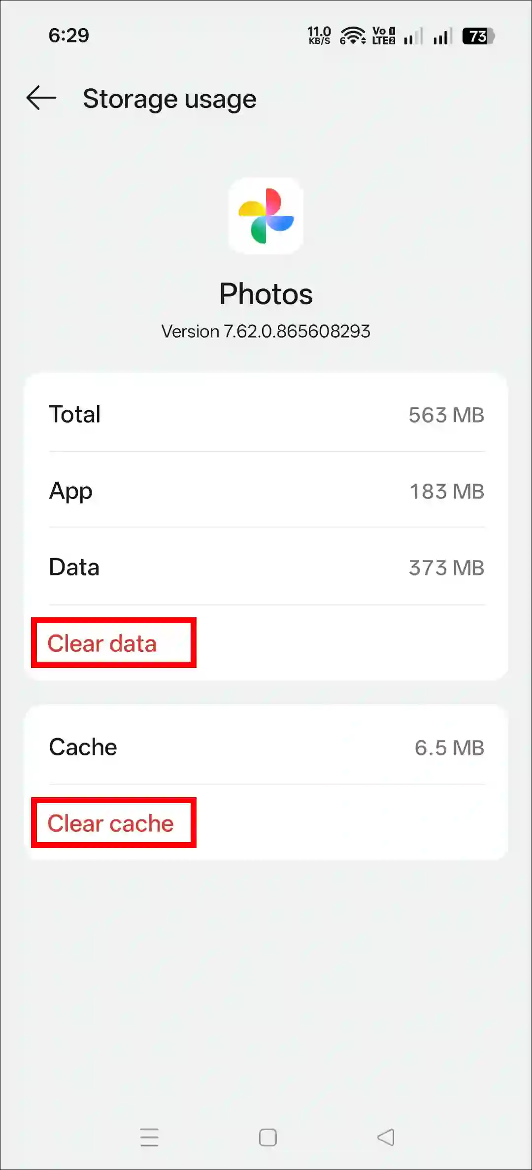 clear data cache google photos app