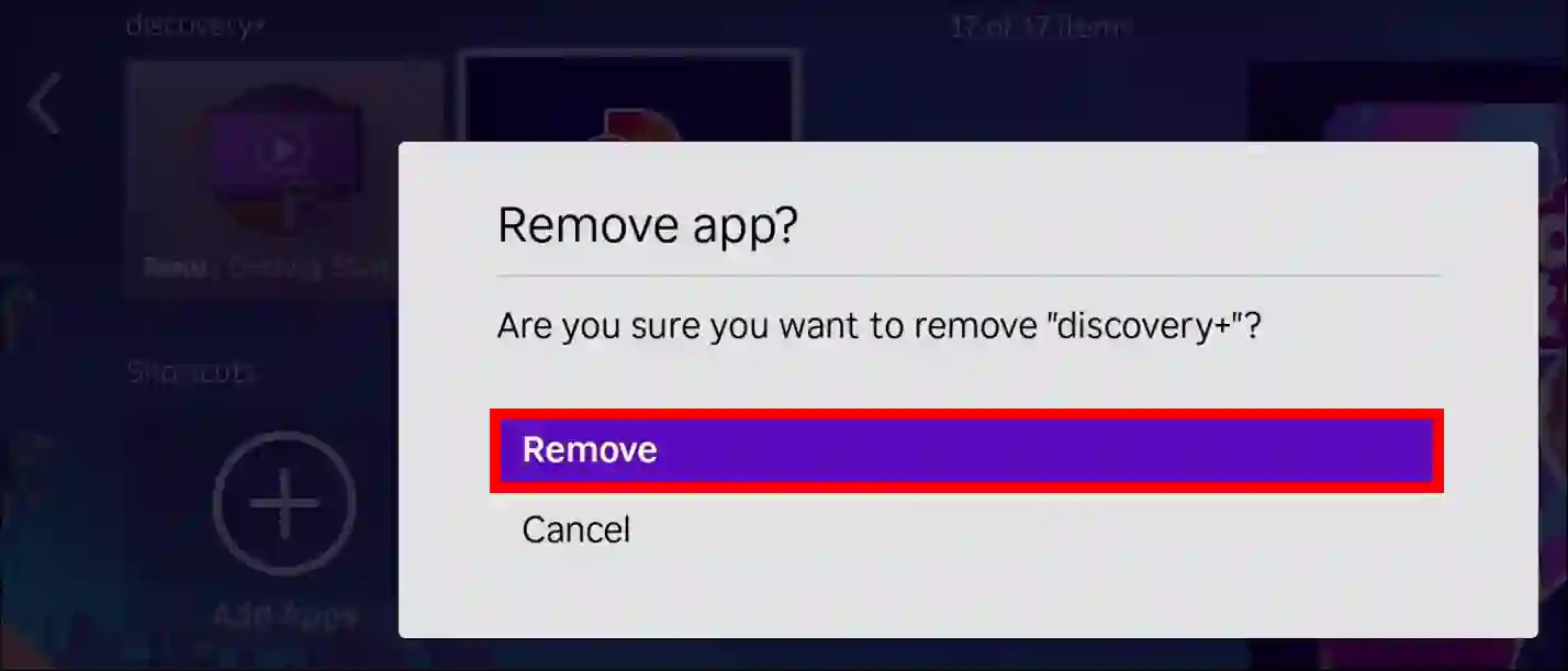 Delete an app from the roku tv home screen