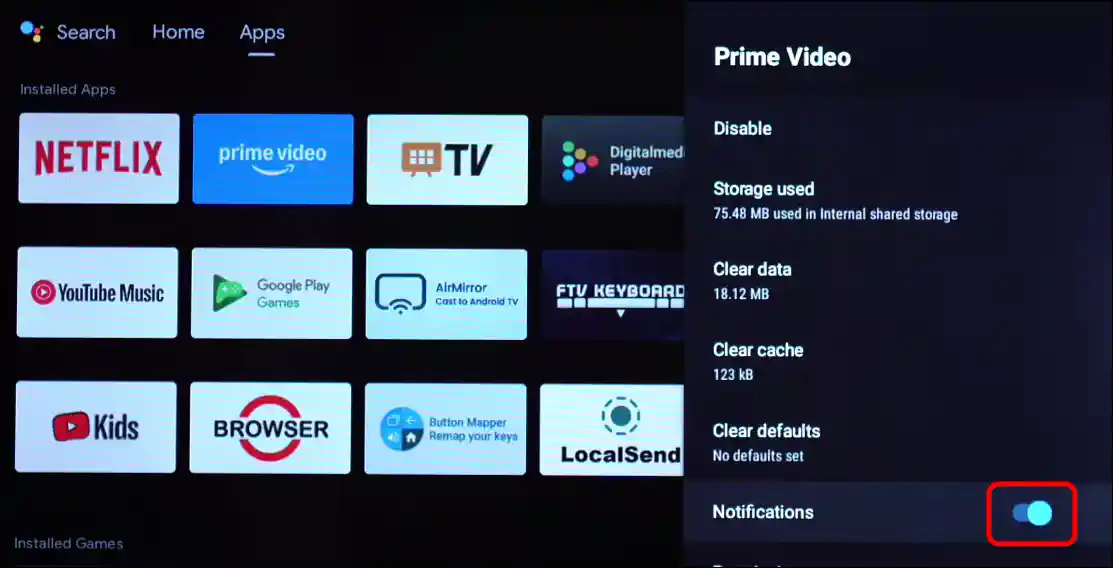 Enable amazon prime video notifications on a smart tv