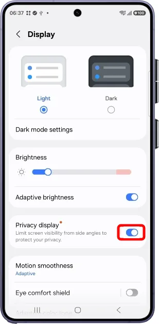 turn on privacy display only for certain apps