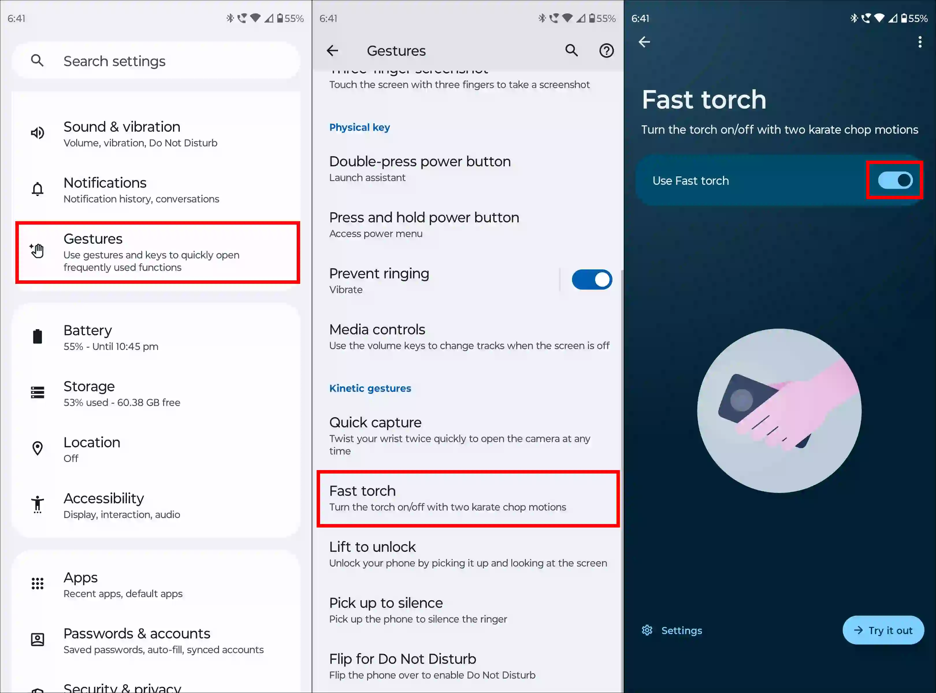 Turn on the shake flashlight on Motorola