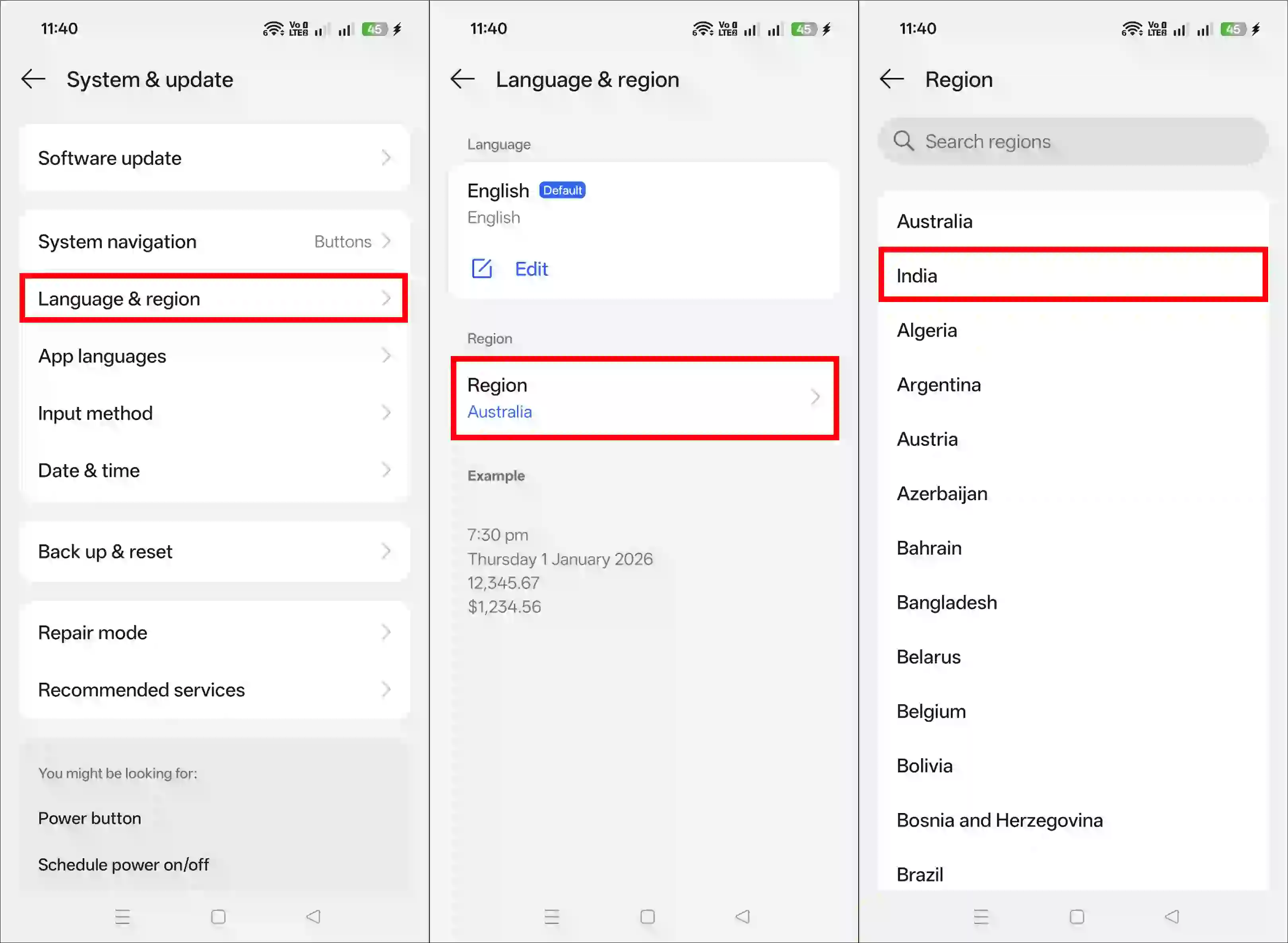 change country in oppo phone