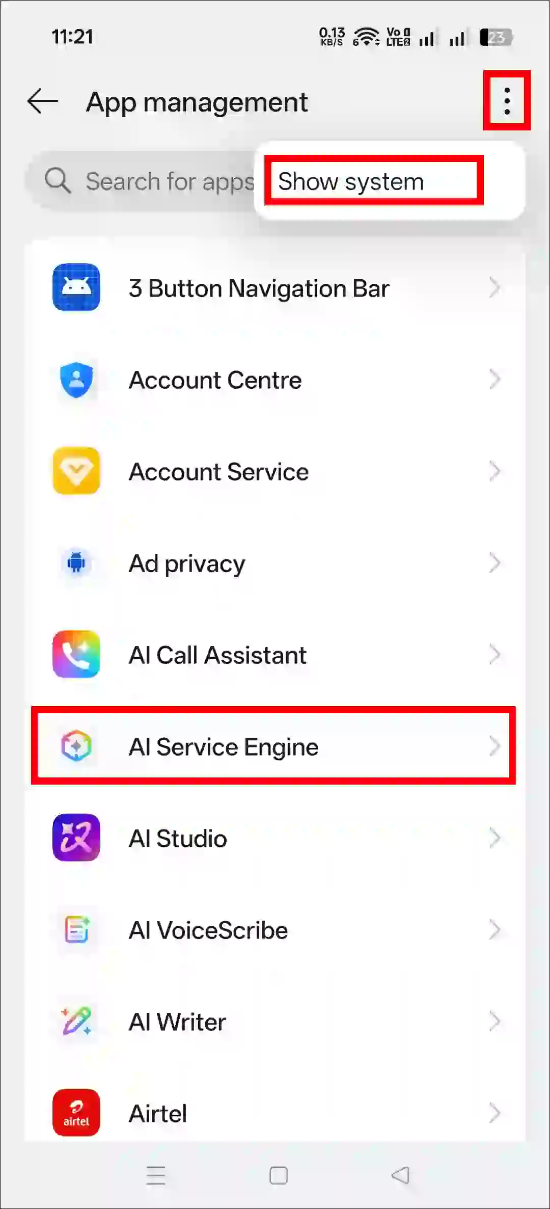 clear ai service engine cache oppo