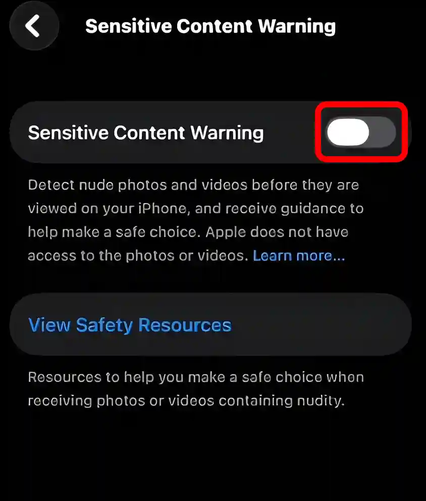 disable sensitive content warnings on facetime