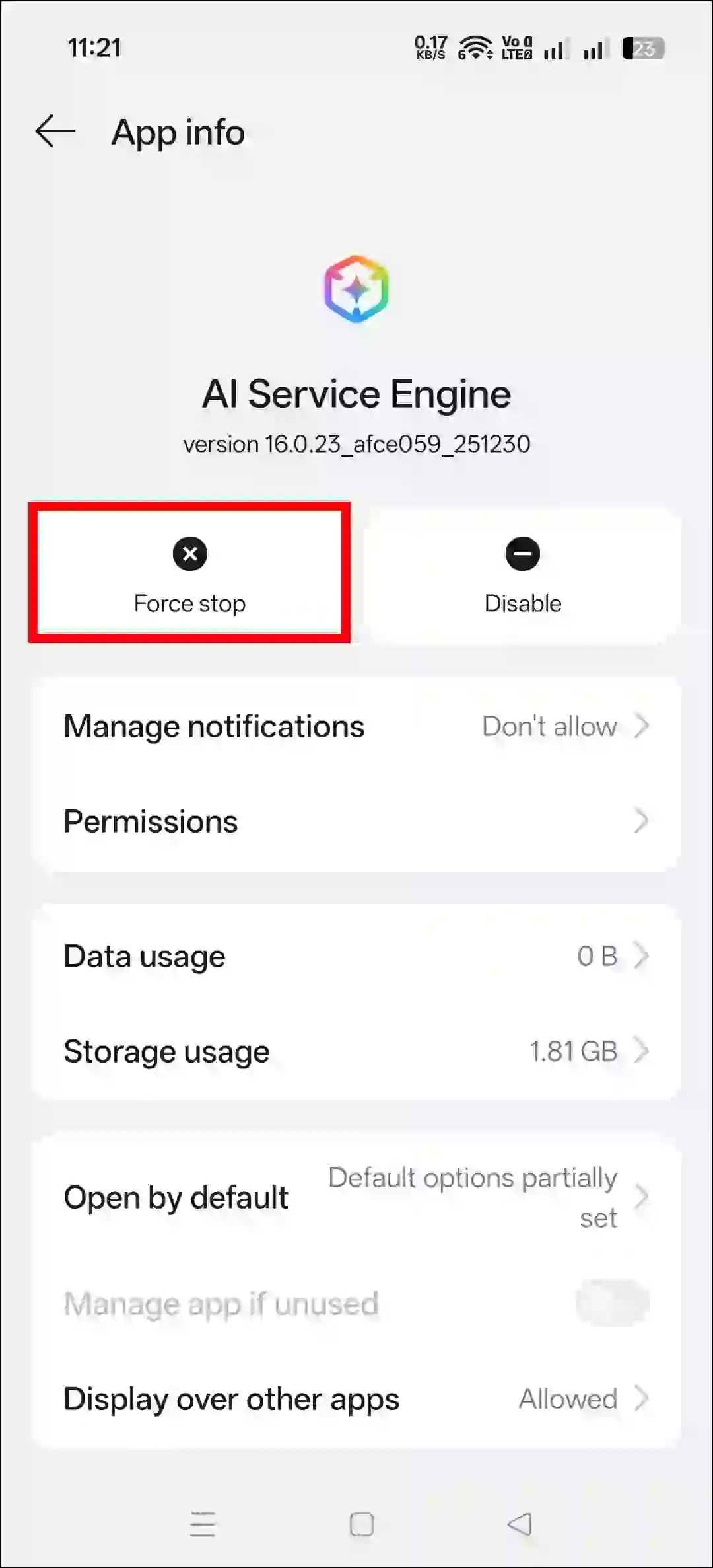 force stop ai service engine oppo
