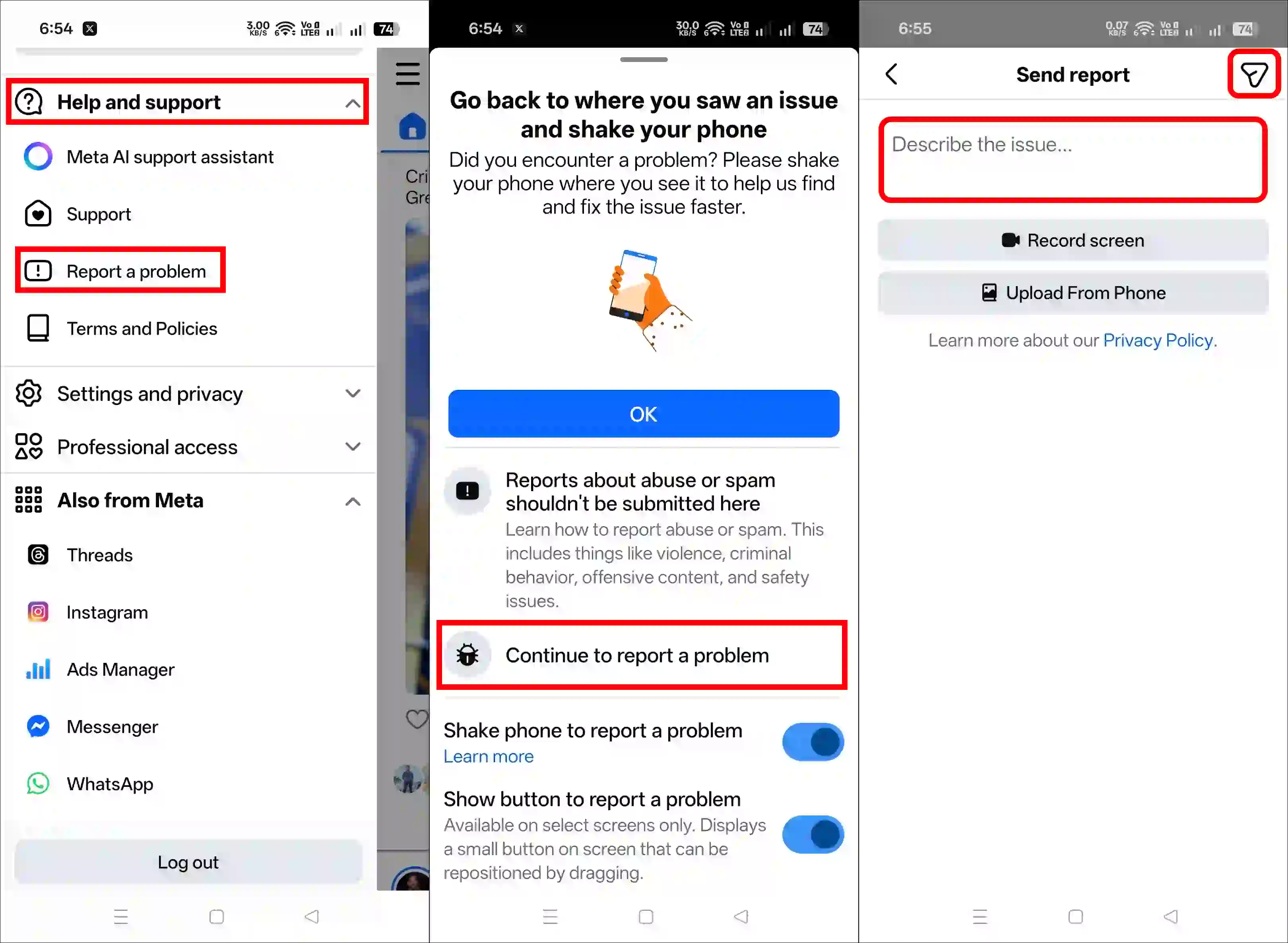 report a problem with facebook